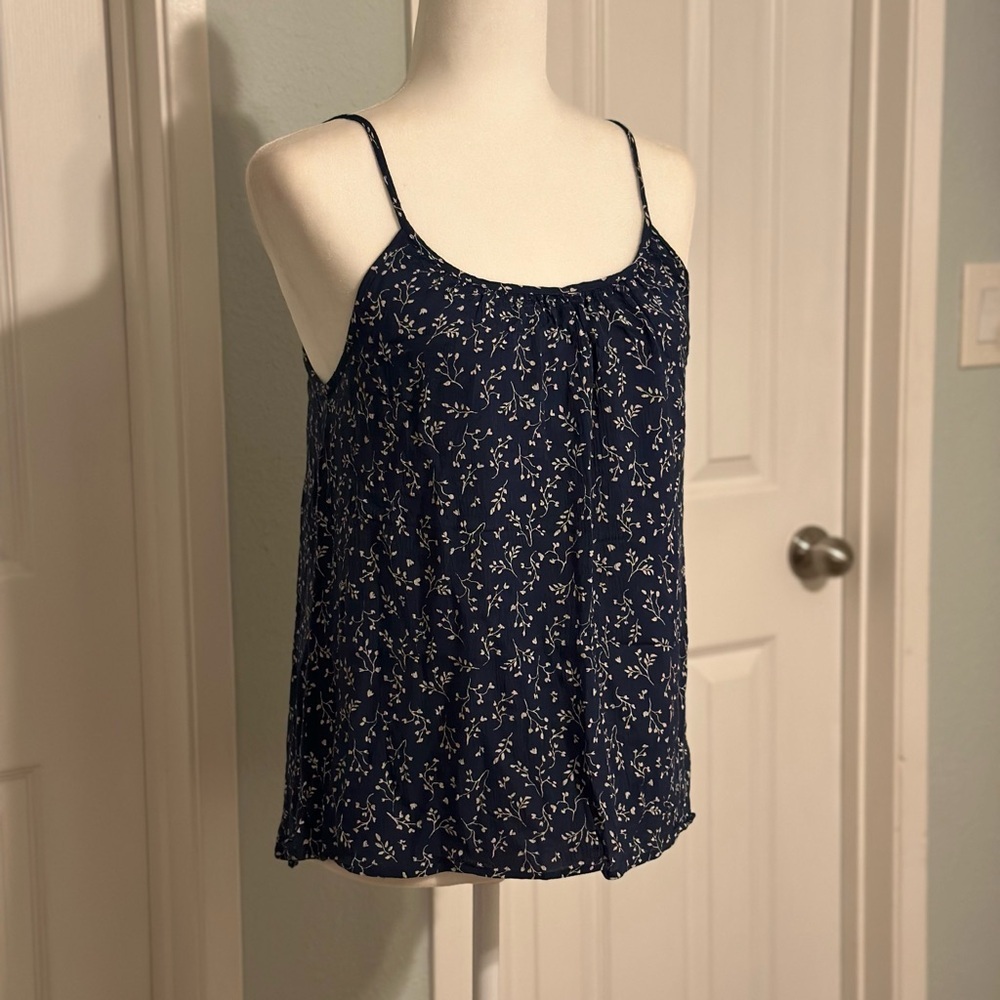 H&M Navy Blue Floral Print Spaghetti Strap Top Size 4